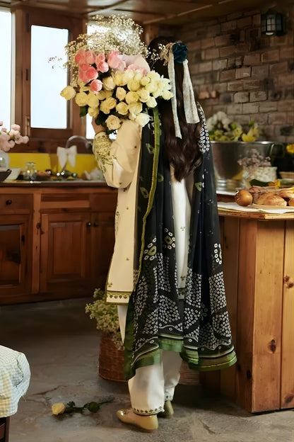 Zara Shah Jahan - 3PC Unstitched Lawn Embroidered Shirt with Printed Slub Net Dupatta