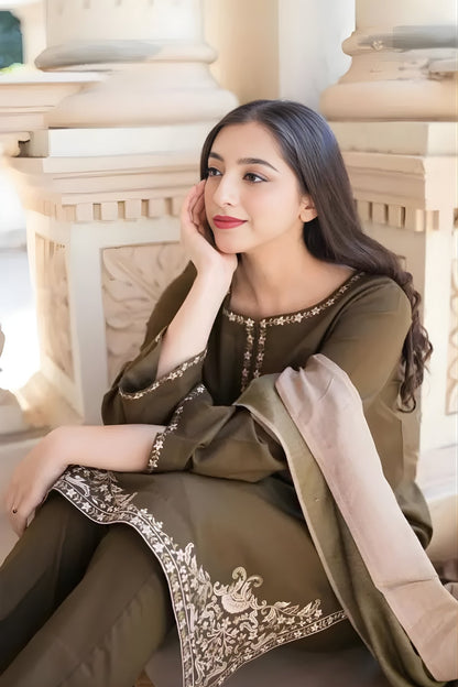 Aisling - 3PC Unstitched Dhanak Embroidered Shirt with Dhanak Dupatta and Trouser