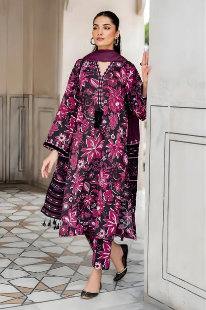 Baroque - 3PC Unstitched Printed Khaddar Shirt with Printed Khaddar Dupatta and Trouser