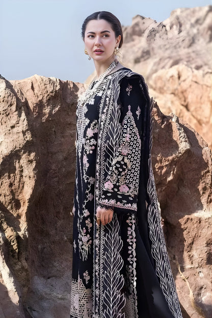 Qalamkar 3PC Unstitched Lawn Heavy Embroidered Shirt with Print Embroidered Slub Net Dupatta