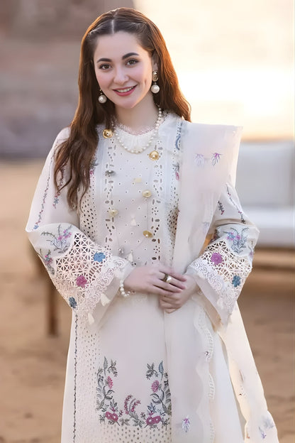 Qalamkar 3PC Unstitched Lawn Chicken Kari Embroidered Shirt with Embroidered Organza Dupatta