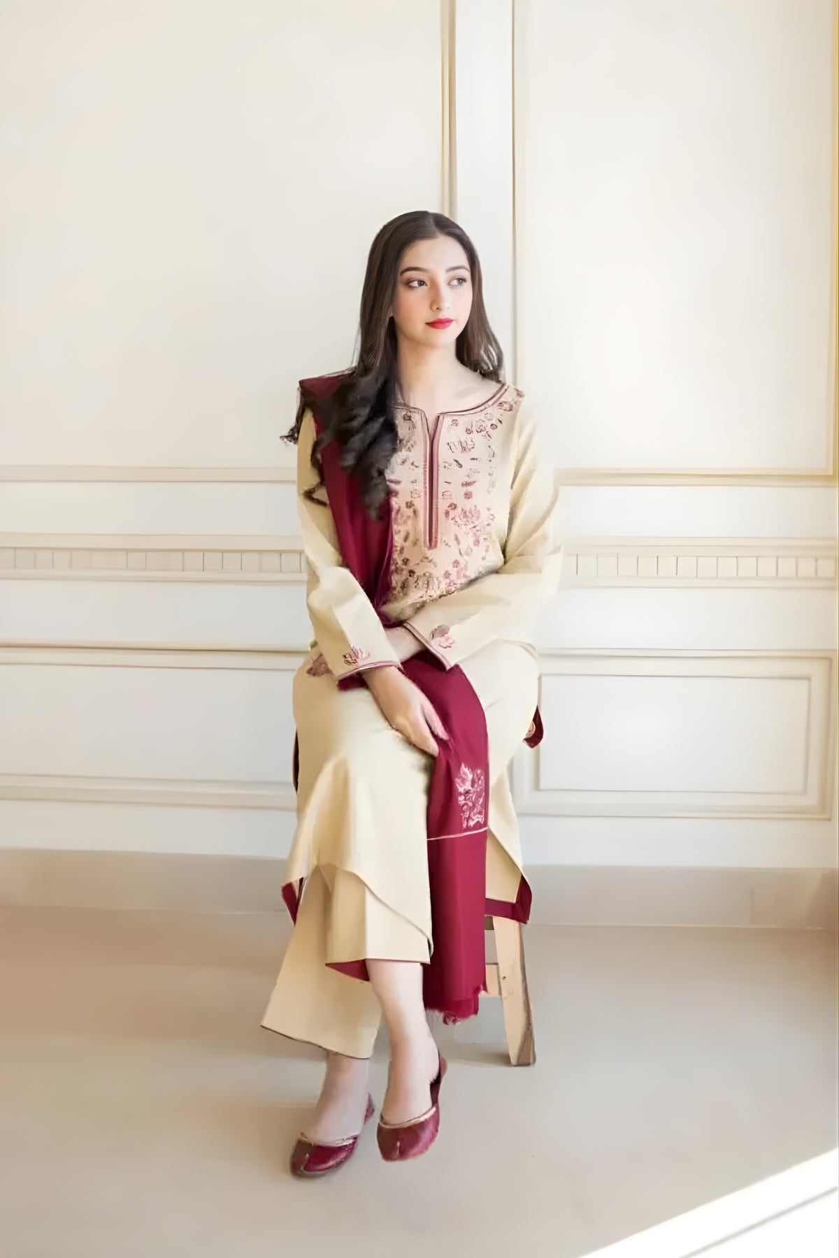 Aisling - 3PC Unstitched Dhanak Embroidered Shirt with Dhanak Embroidered Dupatta and Trouser