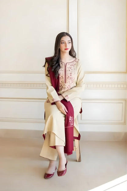 Aisling - 3PC Unstitched Dhanak Embroidered Shirt with Dhanak Embroidered Dupatta and Trouser