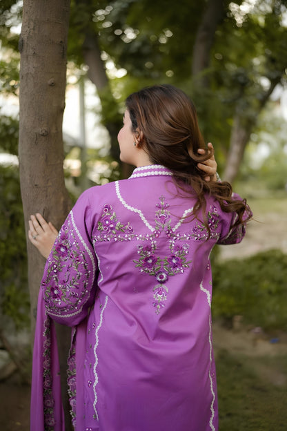 Aneelas - 3PC Unstitched Lawn Embroidered Shirt with Cotton Net Embroidered Dupatta and Trouser