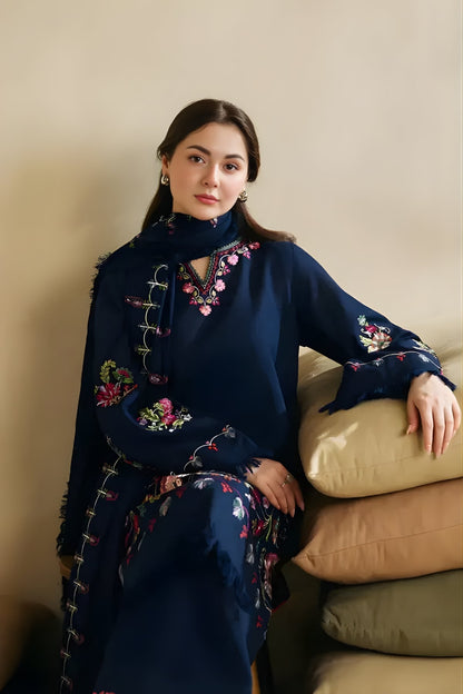 Zara Shah Jahan - 3PC Unstitched Dhanak Embroidered Shirt with Embroidered Dhanak Dupatta and Trouser