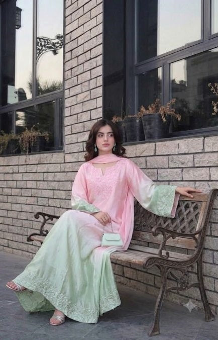 Kaida Tie N Die Luxury Silk Embroidered 3Pc Unstitched Suit Amani
