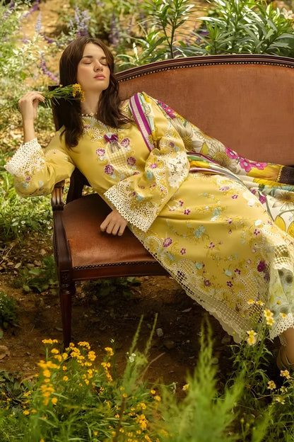 Mushq - 3PC Lawn Embroidered Shirt with Printed Silk Dupatta (Unstitched)