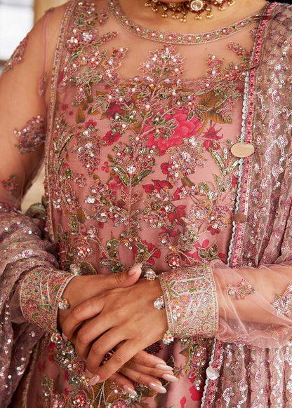 Hussain Rehar Sham Luxury Net Embroidered 3Pc Unstitched Suit Dusty Pink