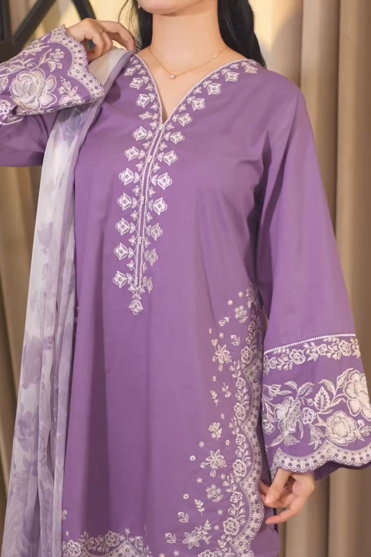 Maria B - 3PC Unstitched Lawn Embroidered Shirt with Digital Printed Dupatta and Embroidered Trouser