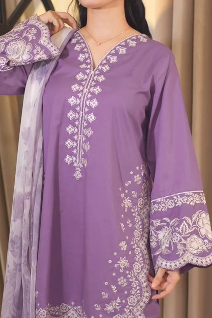 Maria B - 3PC Unstitched Lawn Embroidered Shirt with Digital Printed Dupatta and Embroidered Trouser