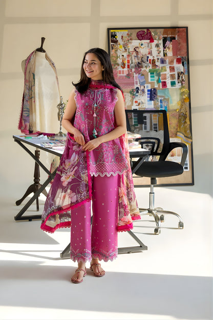 Sobia Nazir - 3PC Unstitched Lawn Embroidered Shirt with Digital Printed Dupatta and Embroidered Trouser