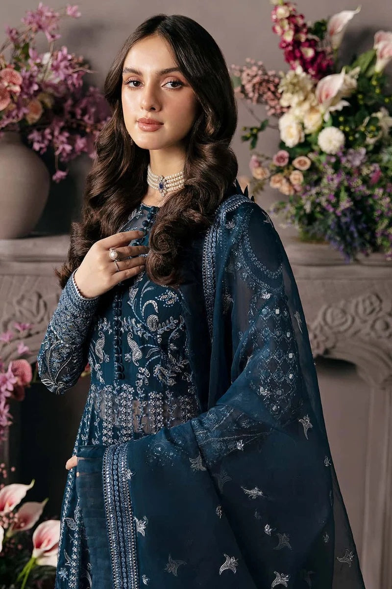 Afrozeh Luxury Organza Embroidered 3Pc Unstitched Suit Yale