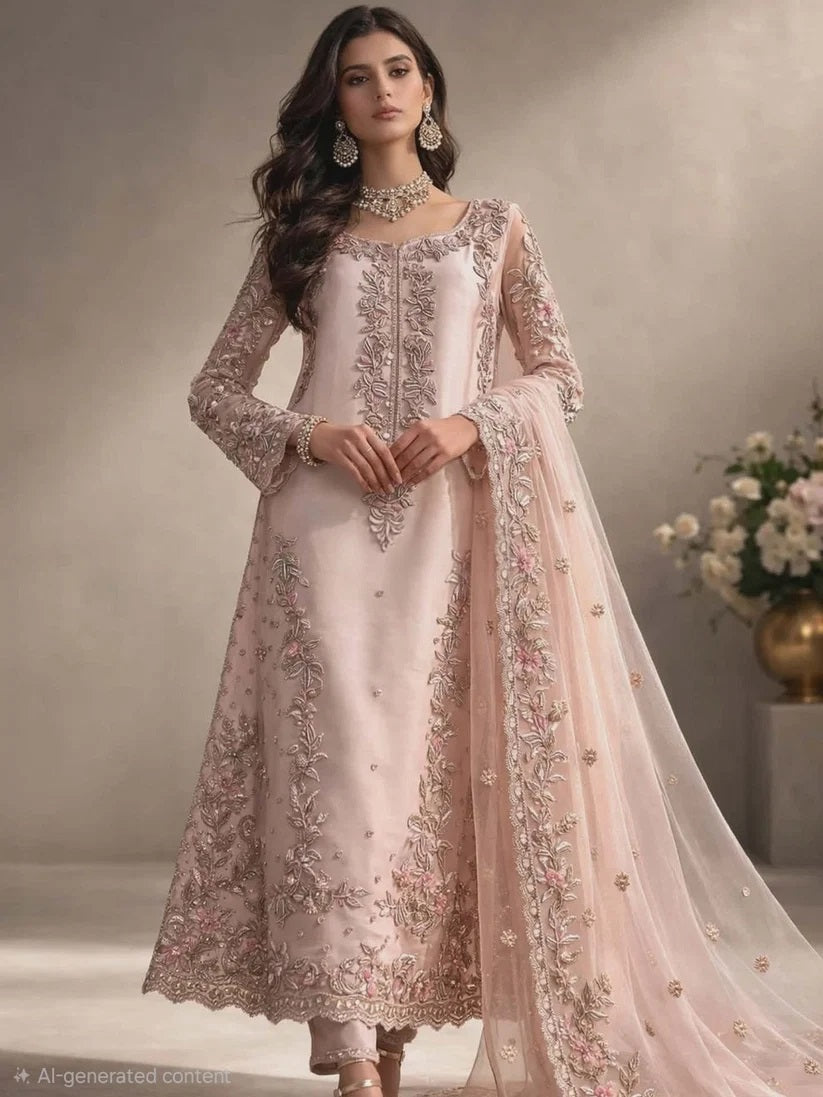Bisma Noor Luxury Embroidered Raw Silk 3Pc Unstitched Suit - IRAM WAQAS