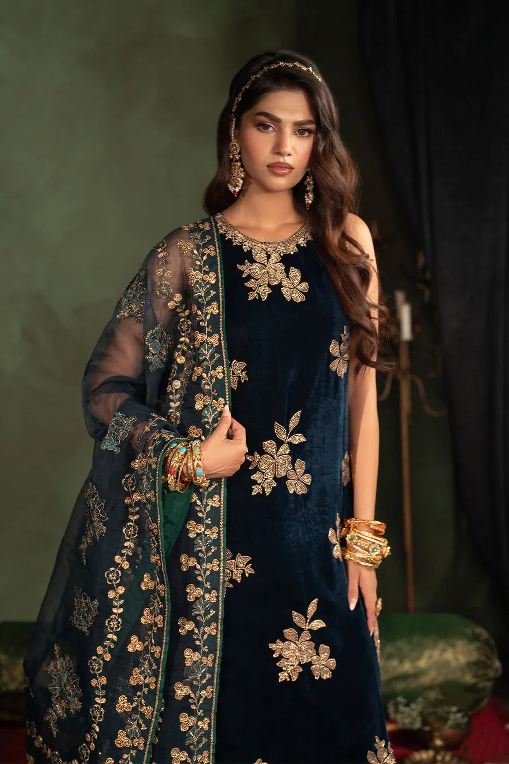 Iznik Micro Velvet Embroidered Suits Unstitched