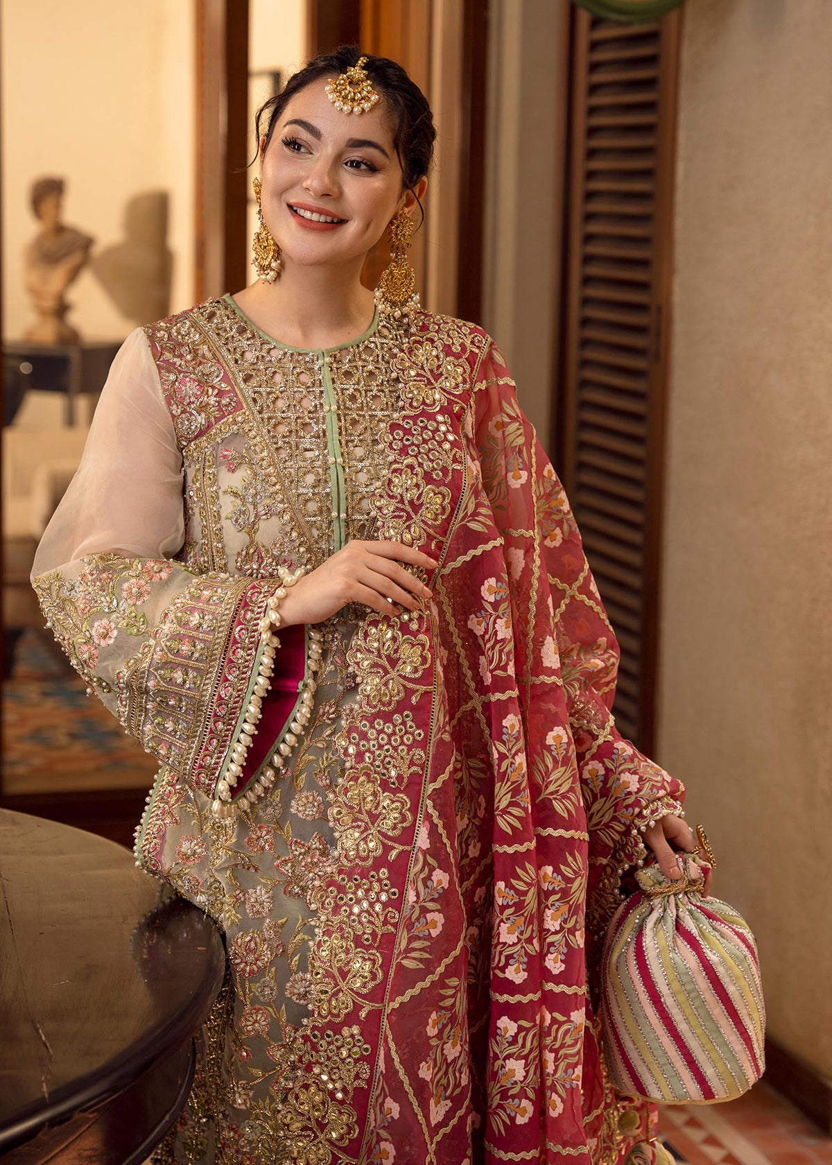 Crimson Artisanal Anecdotes Luxury Organza Embroidered 3Pc Unstitched Suit