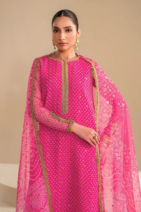 Baroque Pink Luxury Embroidered Chiffon Unstitched 3Pc