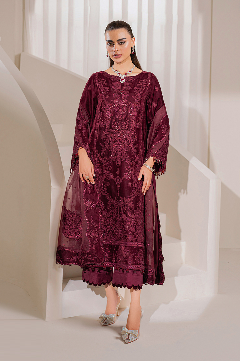 Baroque Luxury Embroidered Velvet Suits 3 Pcs Unstitched