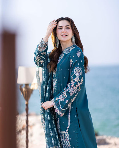 Qalamkar Luxury Lawn Embroidered Unstitched 3 Piece Sahil Kinare - new