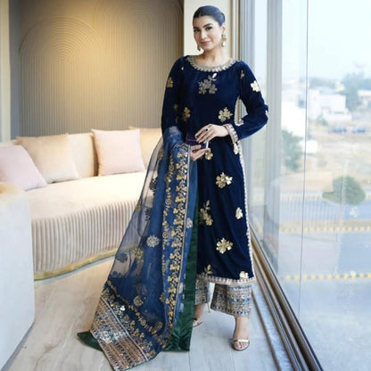 Iznik Micro Velvet Embroidered Suits Unstitched