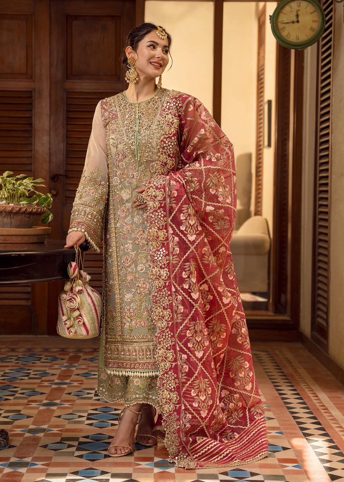 Crimson Artisanal Anecdotes Luxury Organza Embroidered 3Pc Unstitched Suit