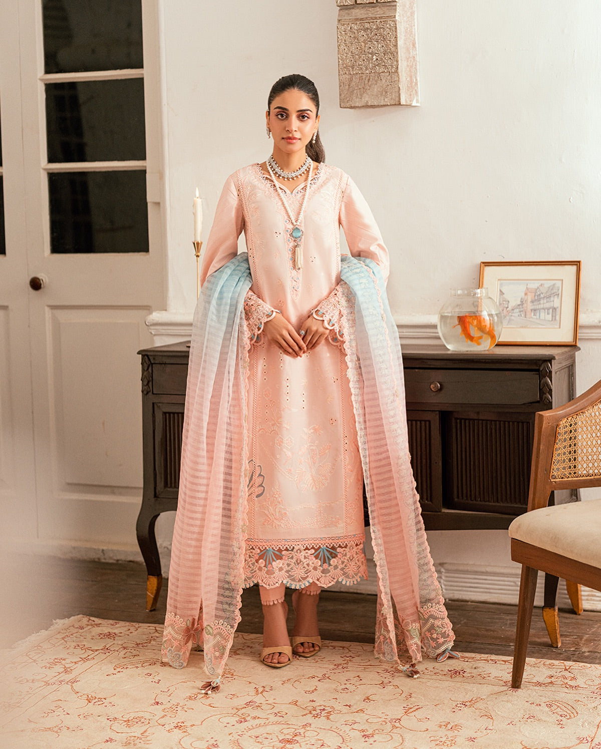 Qalamkar Luxury Lawn Unstitched Embroidered 3Pc Suit Aleeza