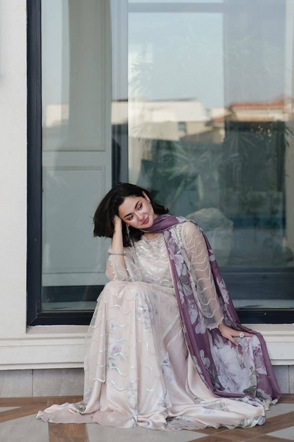 Lulusar Luxury Silk Embroidered 4 Pieces Net With Silk Inner Noural Dress