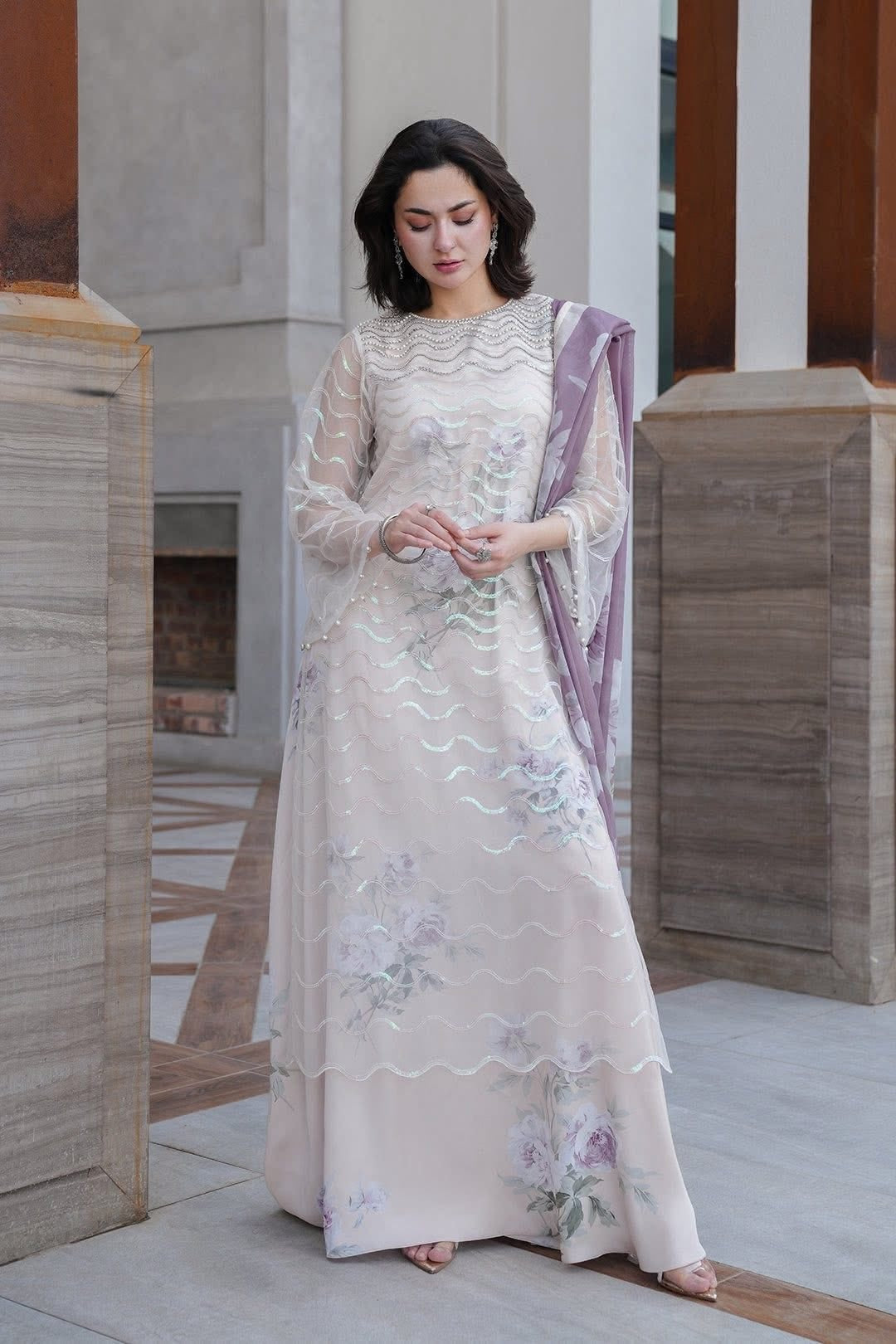 Lulusar Luxury Silk Embroidered 4 Pieces Net With Silk Inner Noural Dress