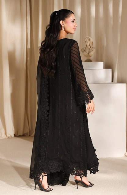 Azure Luxury Chiffon Embroidered 3Pc Unstitched Suit - Black Pearl