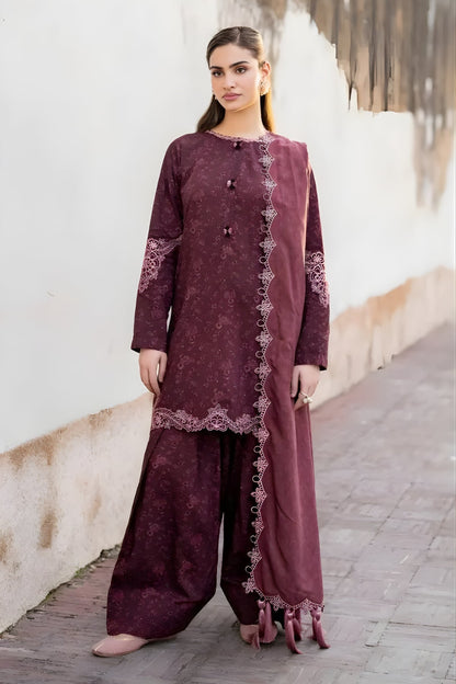 Baroque - 3PC Unstitched Printed Khaddar Shirt with Printed Khaddar Dupatta and Trouser