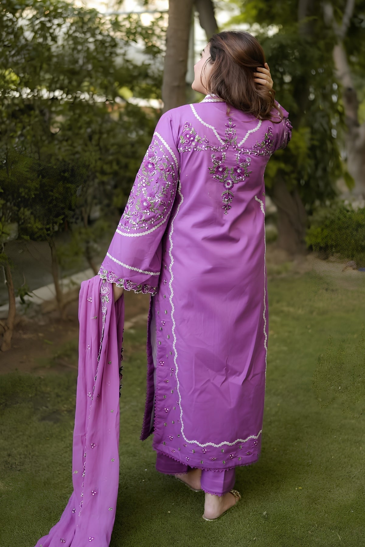 Aneelas - 3PC Unstitched Lawn Embroidered Shirt with Cotton Net Embroidered Dupatta and Trouser