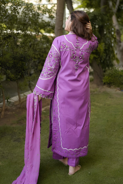 Aneelas - 3PC Unstitched Lawn Embroidered Shirt with Cotton Net Embroidered Dupatta and Trouser