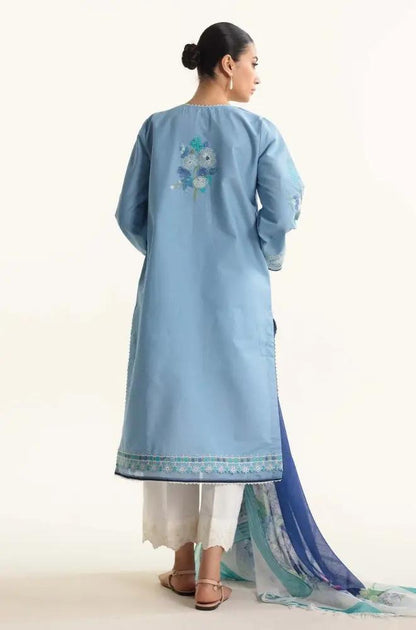 Zara Shah Jahan - 3PC Unstiched Lawn Embroidered Shirt with Slub Net Dupatta