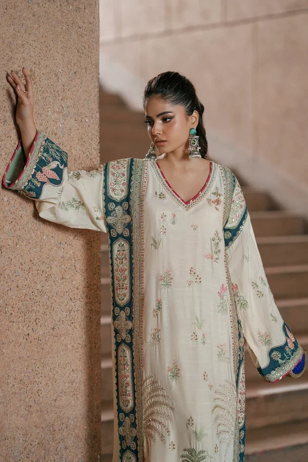 Ethnc Luxury Silk Embroidered 3Pc Unstitched Suit Nainpreet