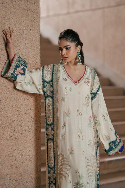 Ethnc Luxury Silk Embroidered 3Pc Unstitched Suit Nainpreet