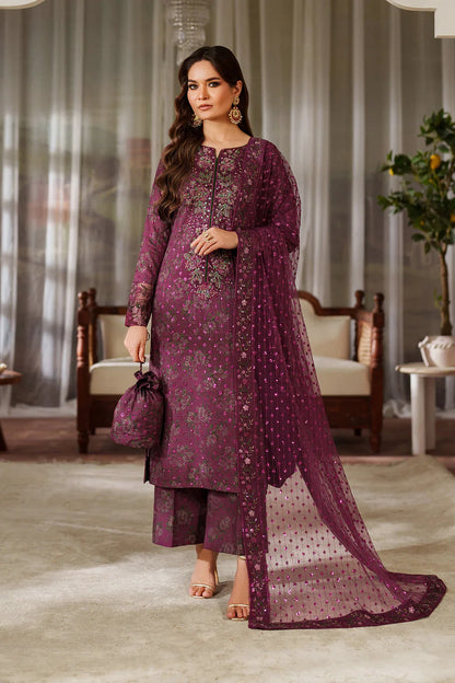 Iznik Luxury Printed & Embroidered Unstitched Lawn Suit Magenta