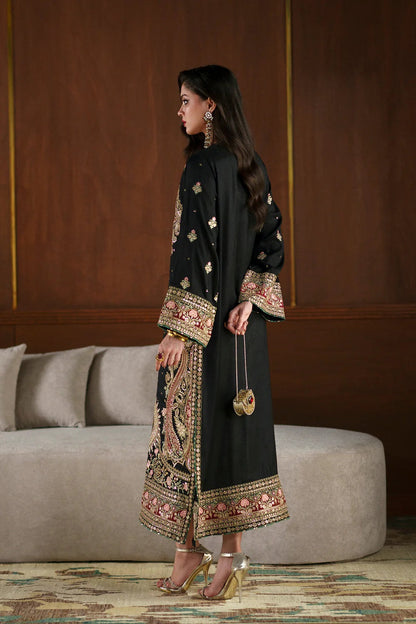 Ethnc Luxury Raw Silk Embroidered Unstitched 3PC Suit - Kaftan
