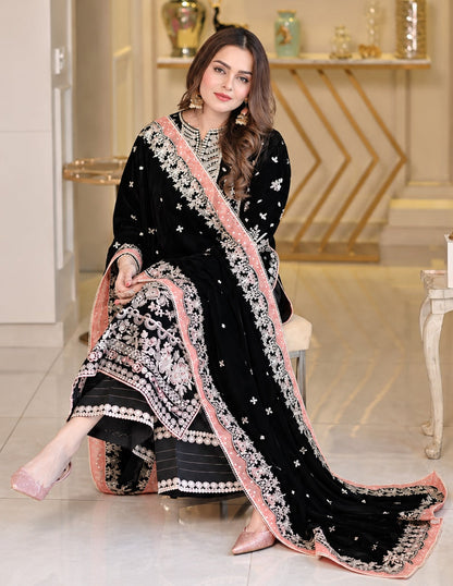 Aneelas Luxury Velvet Embroidered Unstitched / Stitched Suit