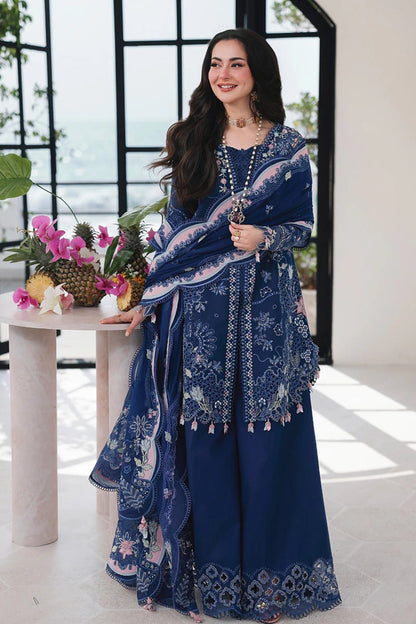 Qalamkar - 3PC Unstitched Lawn Embroidered Shirt with Embroidered Khaddi Net Dupatta and Trouser