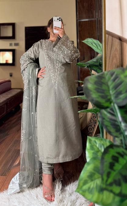 Hussain Rehar Luxury Embroidered Raw Silk Unstitched / Stitched LUCENT