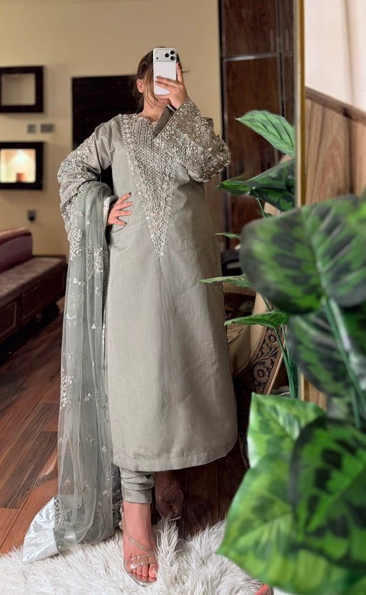 Hussain Rehar Luxury Embroidered Raw Silk Unstitched / Stitched LUCENT