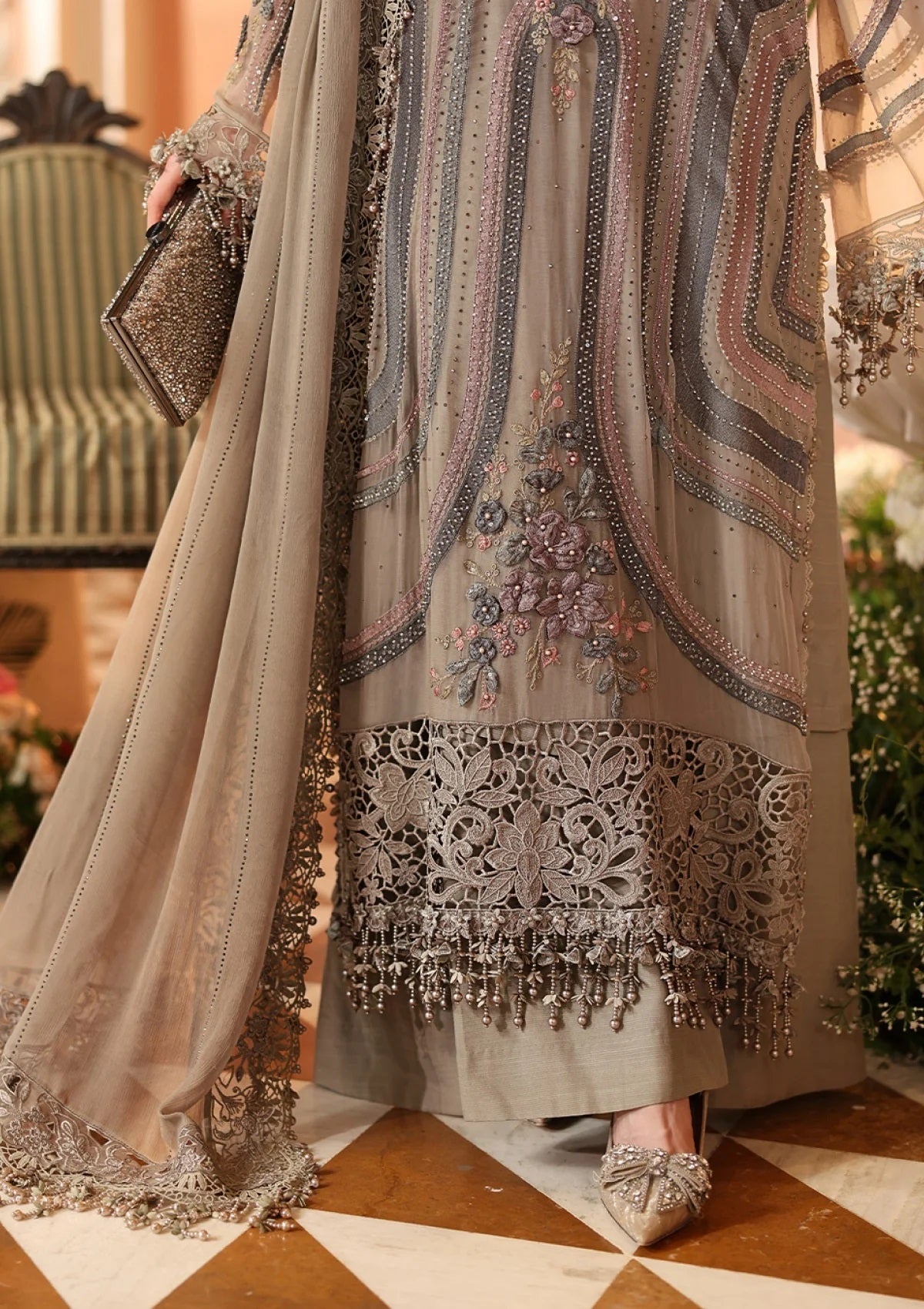 Maria.B Royale Tea Affair - Luxury Embroidered Pure Chifon Unstitched 3Pc Suit