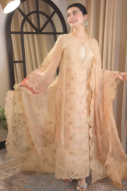 Aneelas - 3PC Unstitched Lawn Embroidered Shirt with Cotton Net Embroidered Dupatta and Trouser
