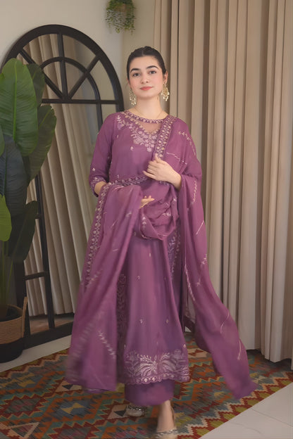Maria B - 3PC Unstitched Lawn Embroidered Shirt with Cotton Net Embroidered Dupatta and Trouser