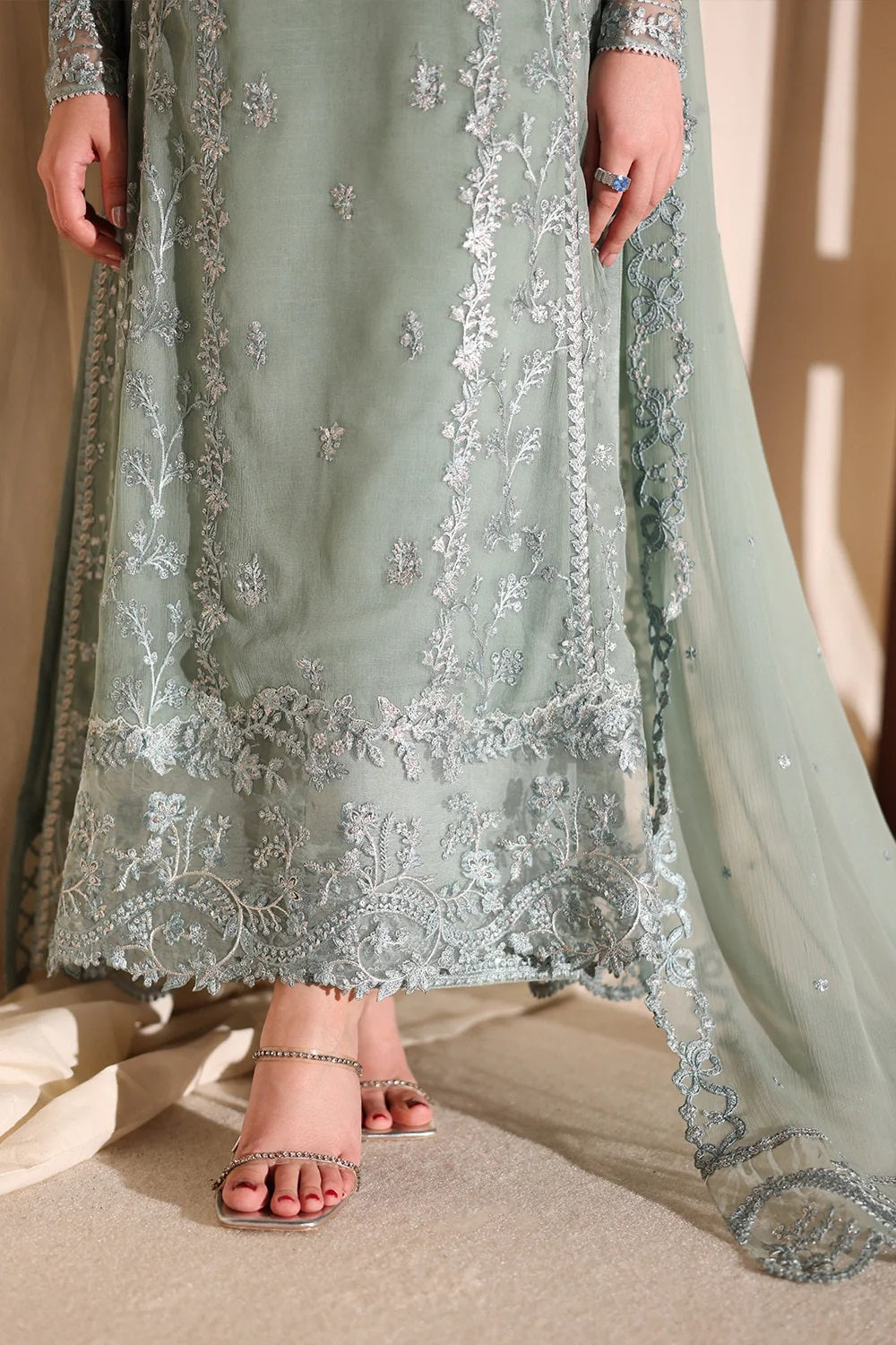 Azure Luxury Embroidered Chiffon Unstitched 3Pc Suit Satin Sage