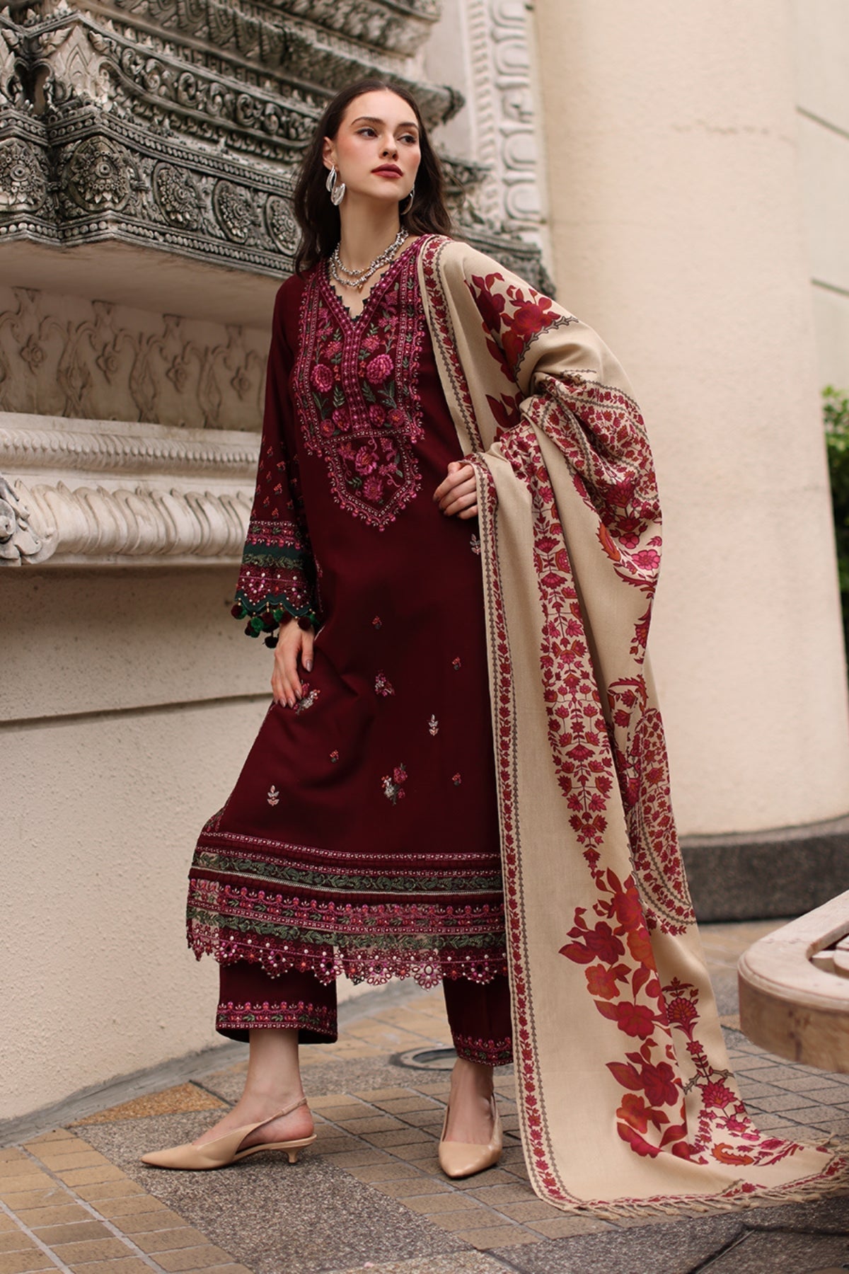 Charizma - 3PC Unstitched Dhanak Embroidered Shirt with Pashmina Printed Dupatta and Trouser