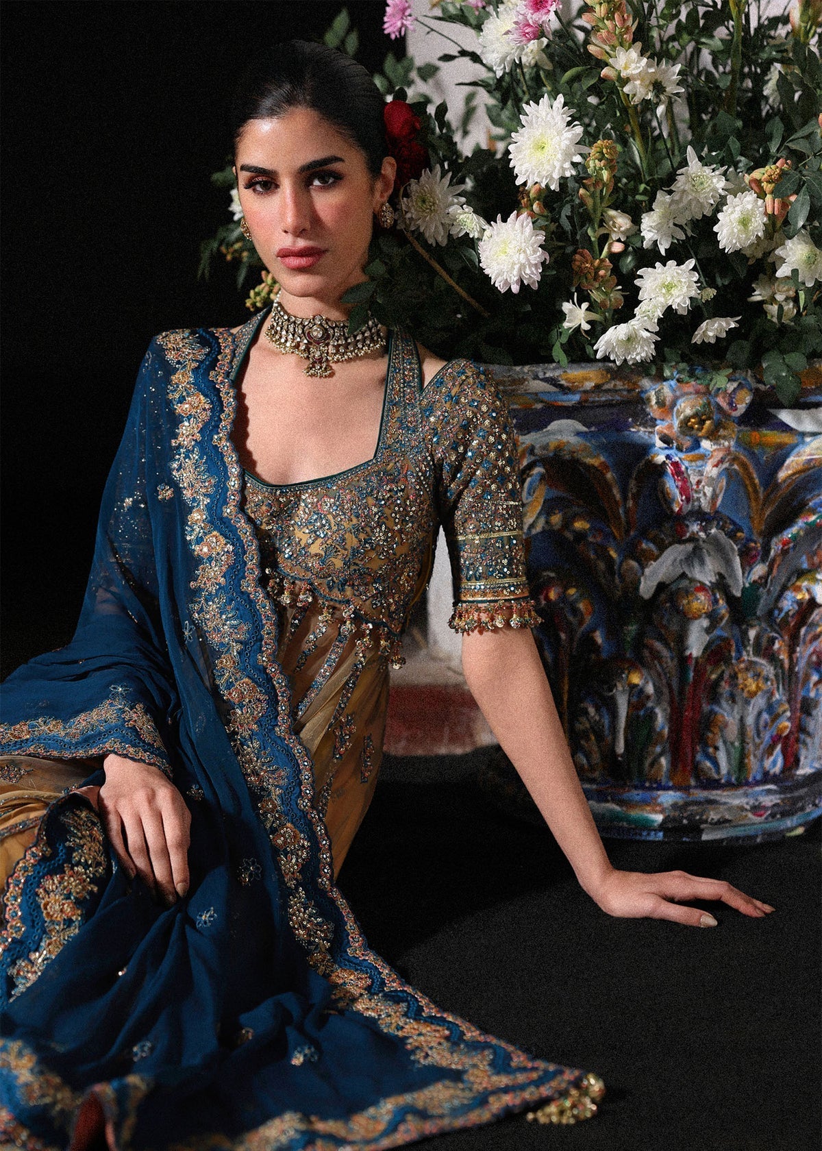 Hussain Rehar Luxury Net Embroidered 3 Pc Unstitched Suit - Man Jogi