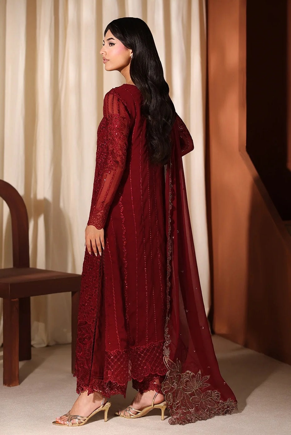 Azure Luxury Chiffon Embroidered 3Pc Unstitched Suit - Cherry Blossom
