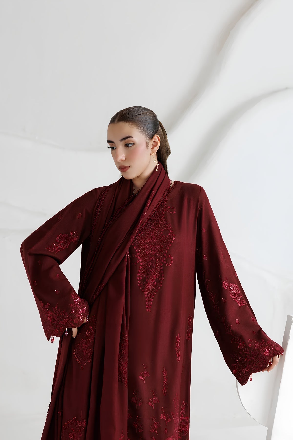 Daria - 3PC Unstitched Dhanak Embroidered Shirt with Dhanak Embroidered Dupatta and Trouser