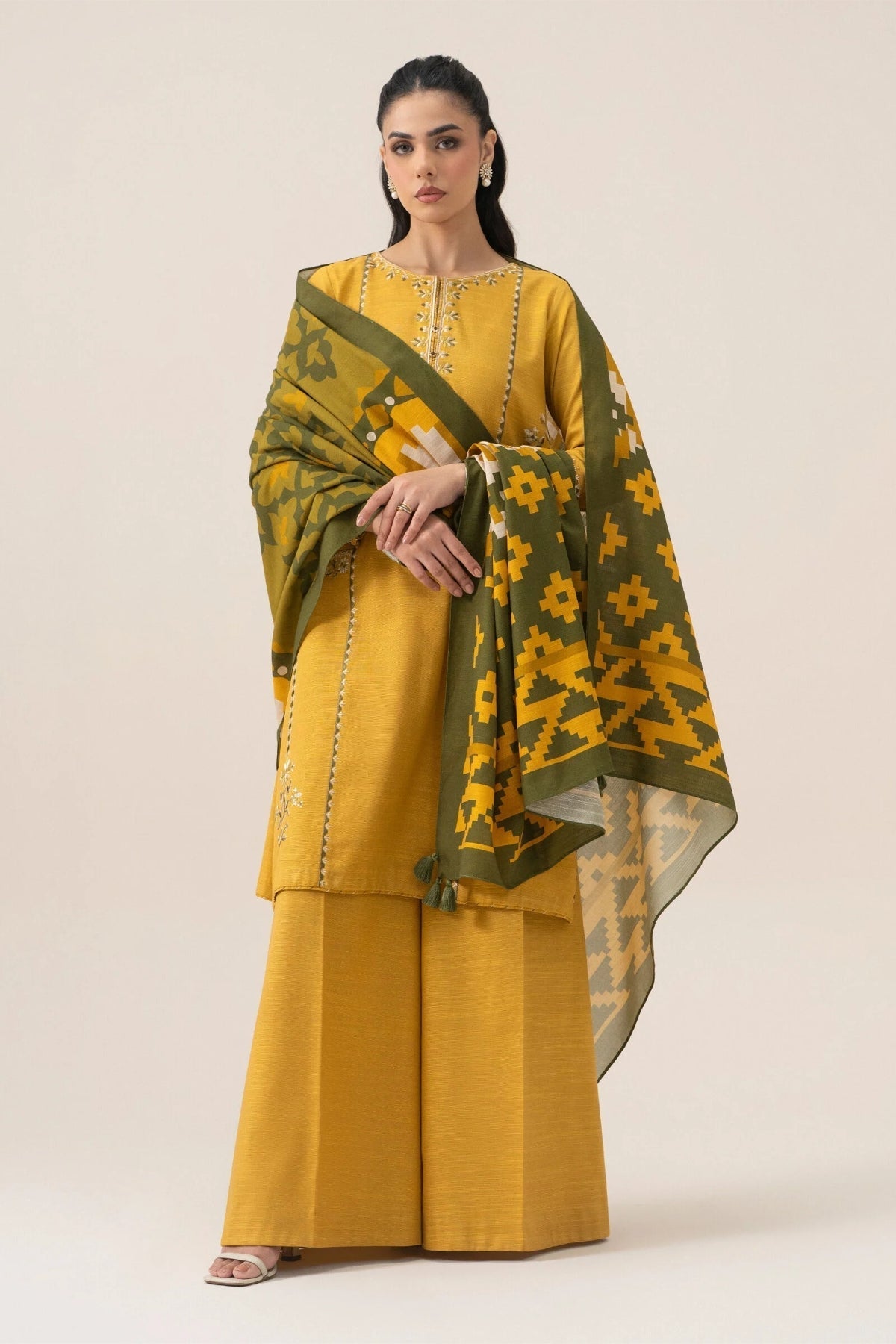 Sapphire - 3PC Unstitched Khaddar Embroidered Shirt with Digital Printed Dupatta and Trouser