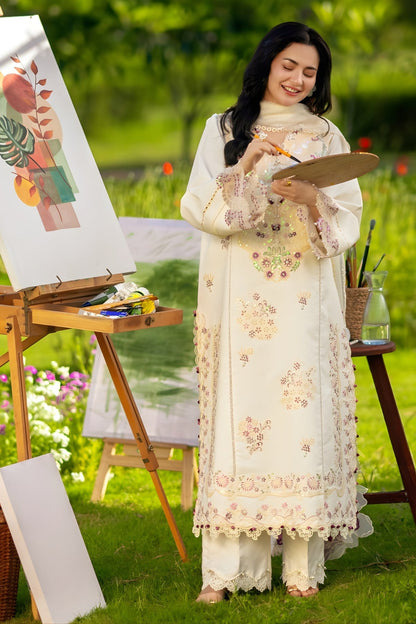 Rang Rasiya - 3PC Unstitched Lawn Embroidered Shirt with Cotton Net Dupatta and Trouser